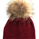 new cashmere blend knitted hat w/ faux fur pompom
