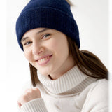 new cashmere blend cuff hat w/ faux fur pompom