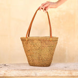 ata vine open weave bucket tote bag with batik print lining