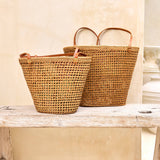 ata vine open weave bucket tote bag with batik print lining