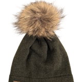 new cashmere blend knitted hat w/ faux fur pompom