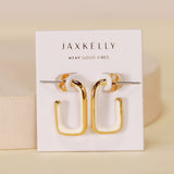 cream enamel large rectangle gold hoop earrings