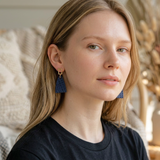 Sienna Stud Earrings in Navy Blue Leather