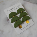 olive green half circle dangle statement earrings