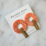 beige pink round quartz polymer clay stud hoops
