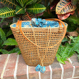 ata vine open weave bucket tote bag with batik print lining