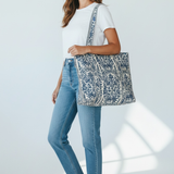 Quilted Cotton Bag - Decorative Blue Floral