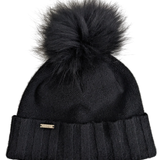 new cashmere blend cuff hat w/ faux fur pompom