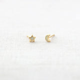 opal star and moon stud earrings