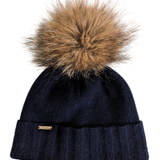 new cashmere blend cuff hat w/ faux fur pompom