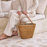 ata vine open weave bucket tote bag with batik print lining