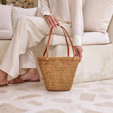 ata vine open weave bucket tote bag with batik print lining