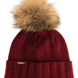 new cashmere blend cuff hat w/ faux fur pompom