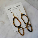 tortoise shell oval shape long dangle hook earrings