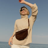 chocolate suede sling bag (various sizes)