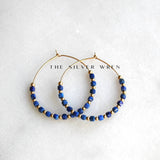 beaded lapis lazuli hoop earrings
