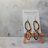 tortoise shell oval shape long dangle hook earrings