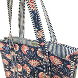 Quilted Cotton Bag - Blue Red Floral