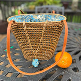ata vine open weave bucket tote bag with batik print lining