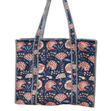 Quilted Cotton Bag - Blue Red Floral