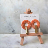 beige pink round quartz polymer clay stud hoops