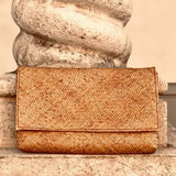 Rattan Clutch with Batik Print Lining - Ivory