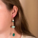 amazonite, pearl, malachite, and glass composition earrings