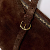 chocolate suede sling bag (various sizes)
