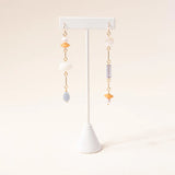 moonstone, pearl, angelite, and yellow jade composition earrings