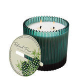 roland pine double wick forest green ribbed glass candle