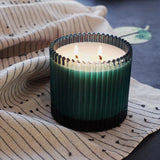 roland pine double wick forest green ribbed glass candle