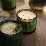 roland pine double wick forest green ribbed glass candle