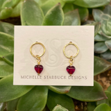 red glass heart studs