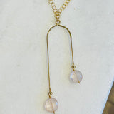 rose quartz open double bar pendant short necklace, gf