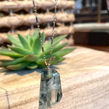 moss rutilated quartz bar link chain necklace