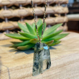 moss rutilated quartz bar link chain necklace