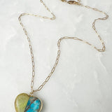 green + blue turquoise howlite heart charm necklace / paperclip chain