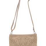 lazer cut eyelet quinn convertible crossbody clutch