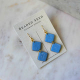 mosaic tile blue & white hook dangle clay earrings