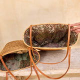 ata vine open weave bucket tote bag with batik print lining