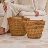 ata vine open weave bucket tote bag with batik print lining