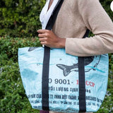 recycled feed bag zippered shopping tote