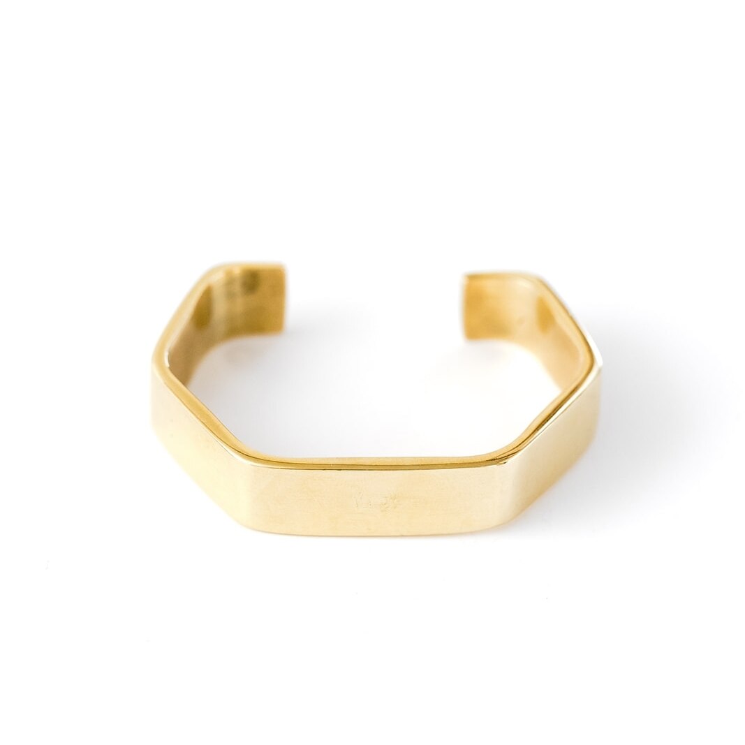 shiny brass hexagon cuff bracelet flat
