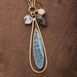 blue calcite necklace on gold paperclip chain