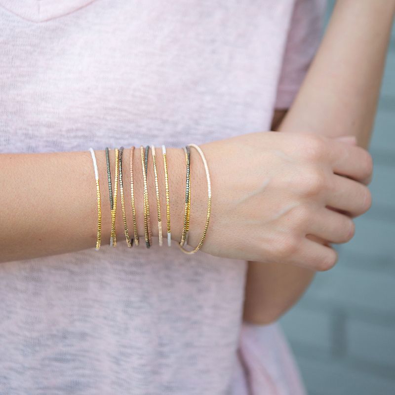 miyuki bead thin bangle bracelet stack on model