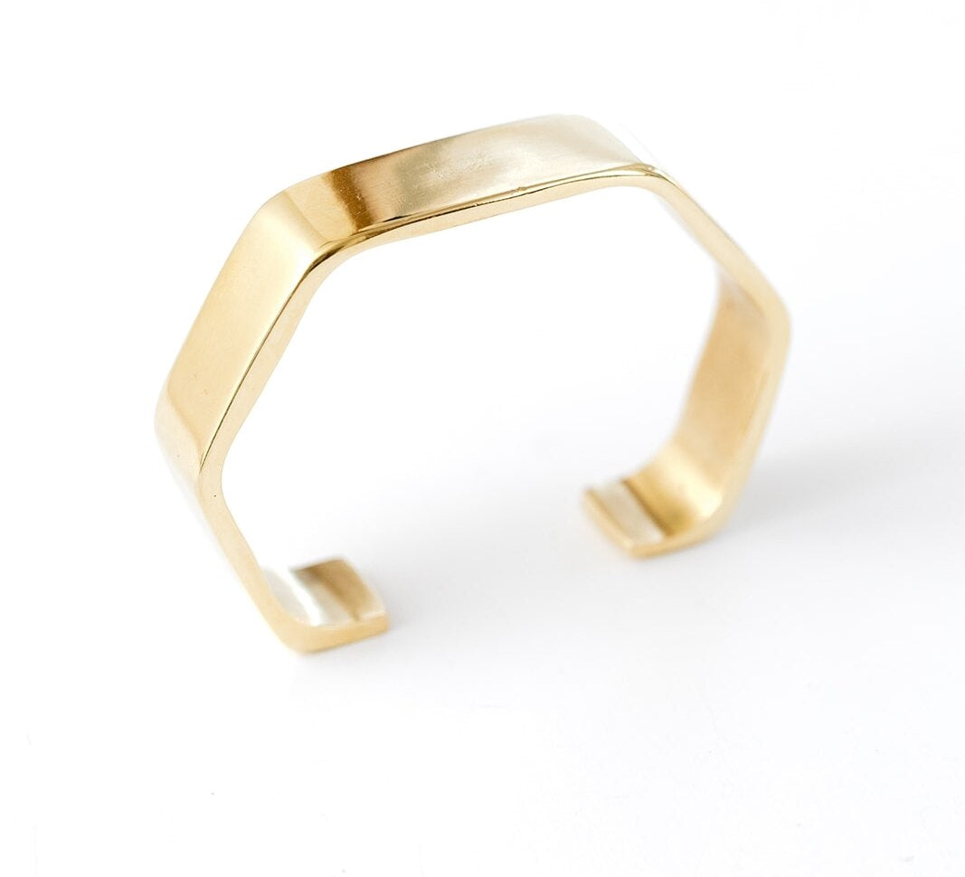 shiny brass hexagon cuff bracelet