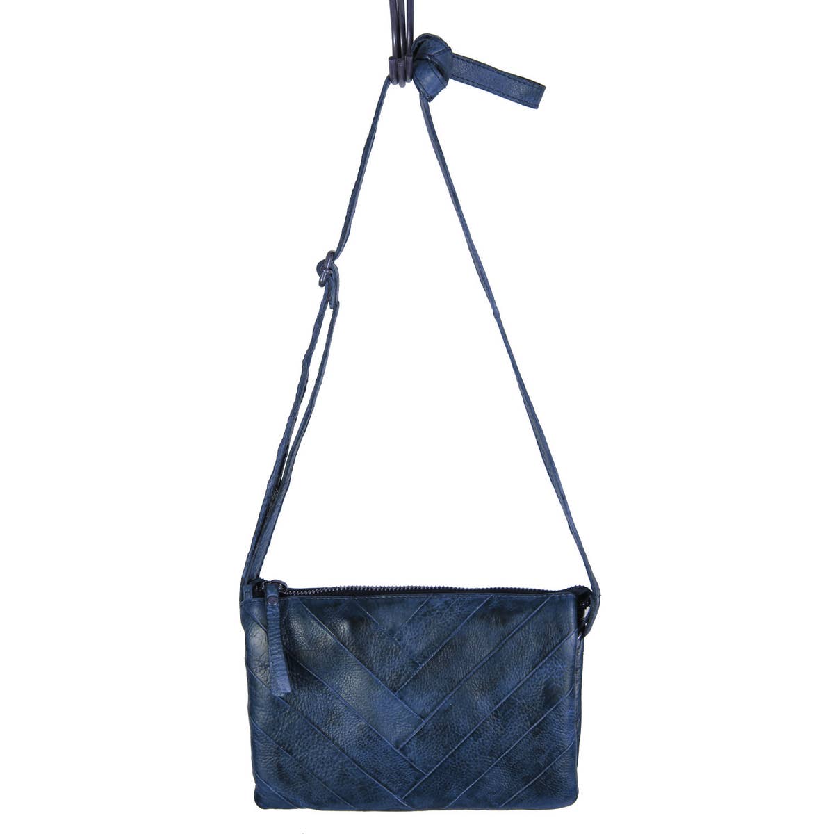navy leather crossbody bag with patchwork