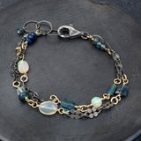 multi-layer moss kyanite opal aquamarine bracelet