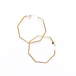 thin large octagon brass hoop earrings with post